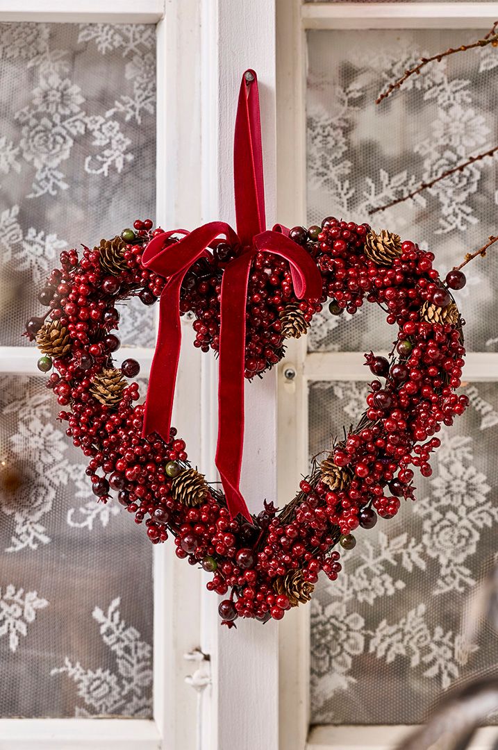 Jule hjerte Berry/Ribbon 30 cm