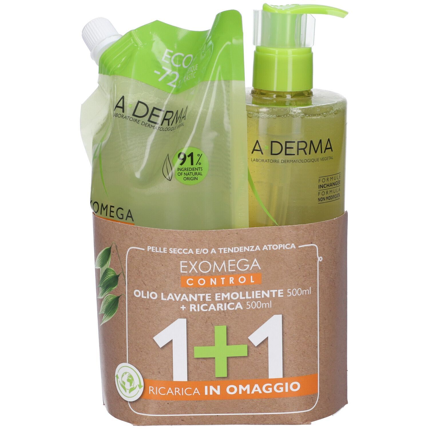 A-DERMA EXOMEGA CONTROL OLIO LAVANTE EMOLLIENTE 500 ML + RICARICA 500 ML 1+1 RICARICA IN OMAGGIO