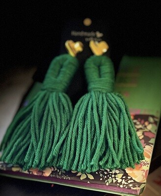Green Yarn Loop with Gold Post Back