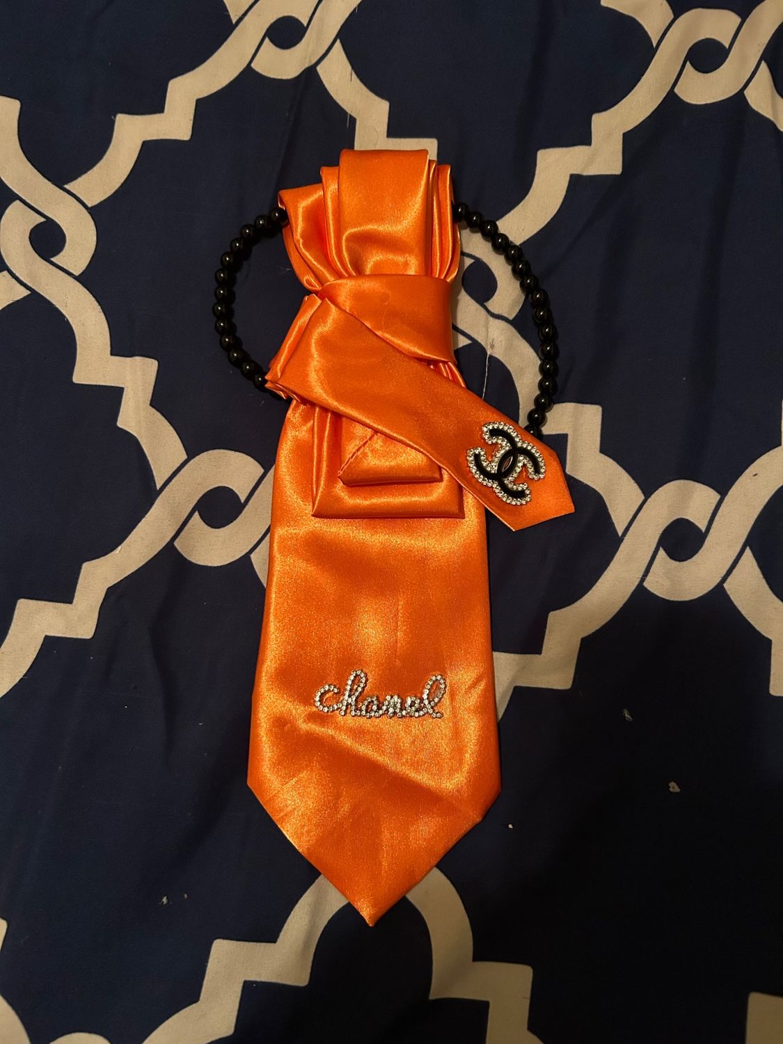 Orange Satin Chanel Necklace Tie