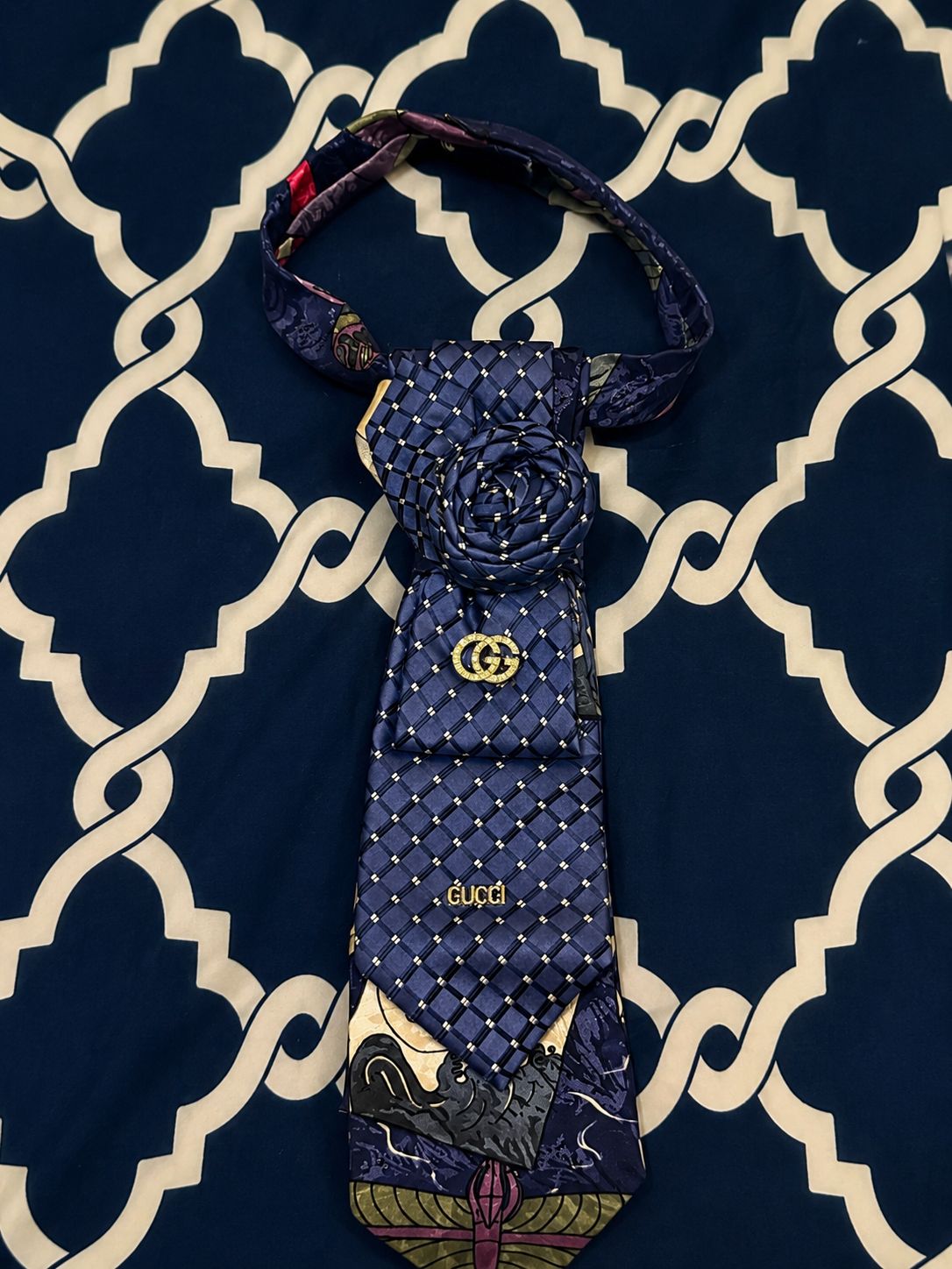 Navy Blue Double GG Necklace Tie