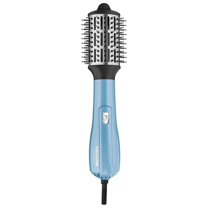 BabylissPRO Nano Titanium Medium 2-1/2&quot; Oval Ionic Hot Air Brush, Blue/Silver, BNTHB250C

