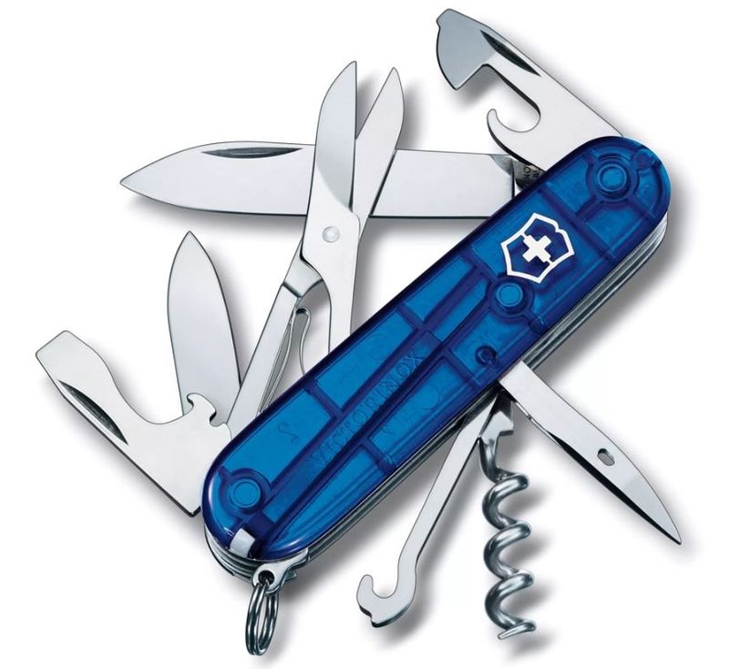 Victorinox Climber 91mm 14 Function Swiss Army  Pocket Knife-Sapphire Transparent,1.3703.T2