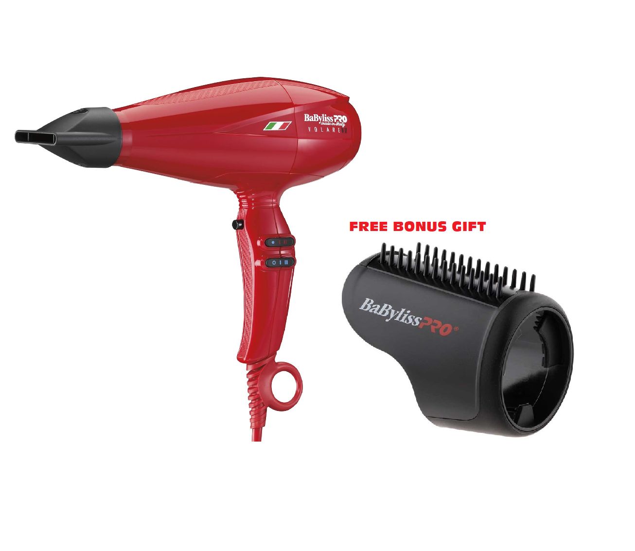 BaBylissPRO Volare Nano-Titanium Ionic Hairdryer, Red, BABFRV1C + FREE Blowout Attachment