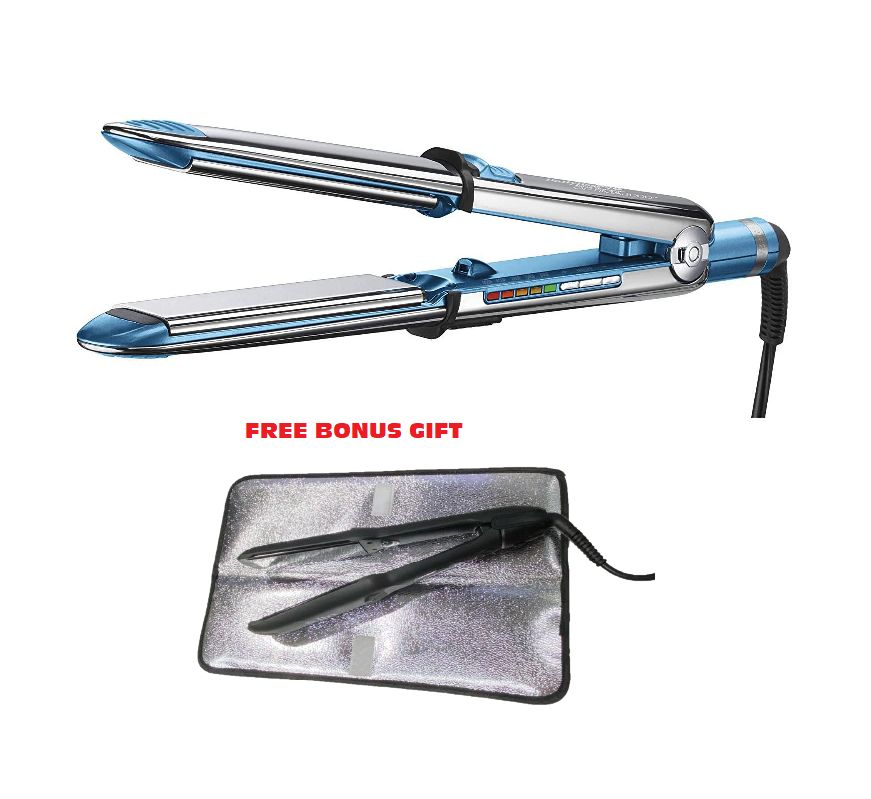 BaBylissPRO Nano Titanium Optima 1” Stainless Steel Flat Iron. Blue/Silver BABSS3100TUC