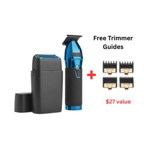 BabylissPro BlueFX+ Skeleton Metal Trimmer + Double Foil Shaver Black/Blue Limited Edition, FREE Guides