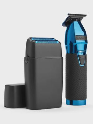 BabylissPro BlueFX+ Skeleton Metal Trimmer + Double Foil Shaver Black/Blue Limited Edition,