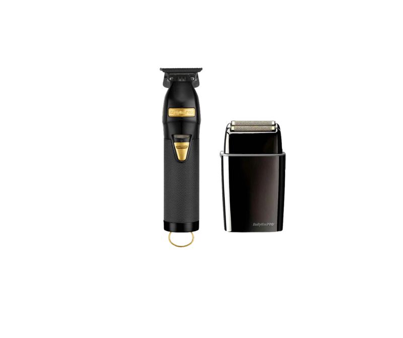 BPRO BlackFX Outlining Cord/Cordless Trimmer Black/Gold  + BPRO FoilFX02 Cordless Metal Double Foil Shaver, Black