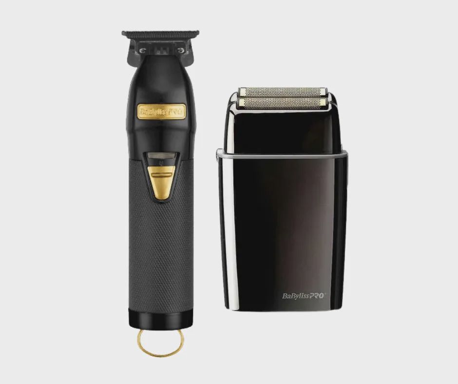 BPRO BlackFX Outlining Cord/Cordless Trimmer Black/Gold  + BPRO FoilFX02 Cordless Metal Double Foil Shaver, Black