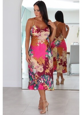28109 Thin Straps Cowl Neck Midi Slip Dress