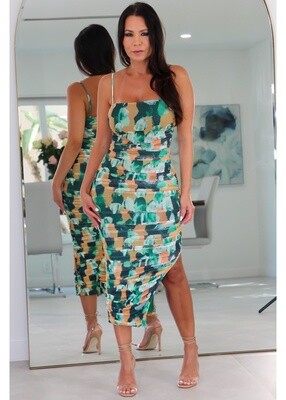 73724 Mesh Sleeveless Side Cinch Dress