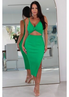 5257 Front Twisted Knit Rib Crop Top Skirt Set