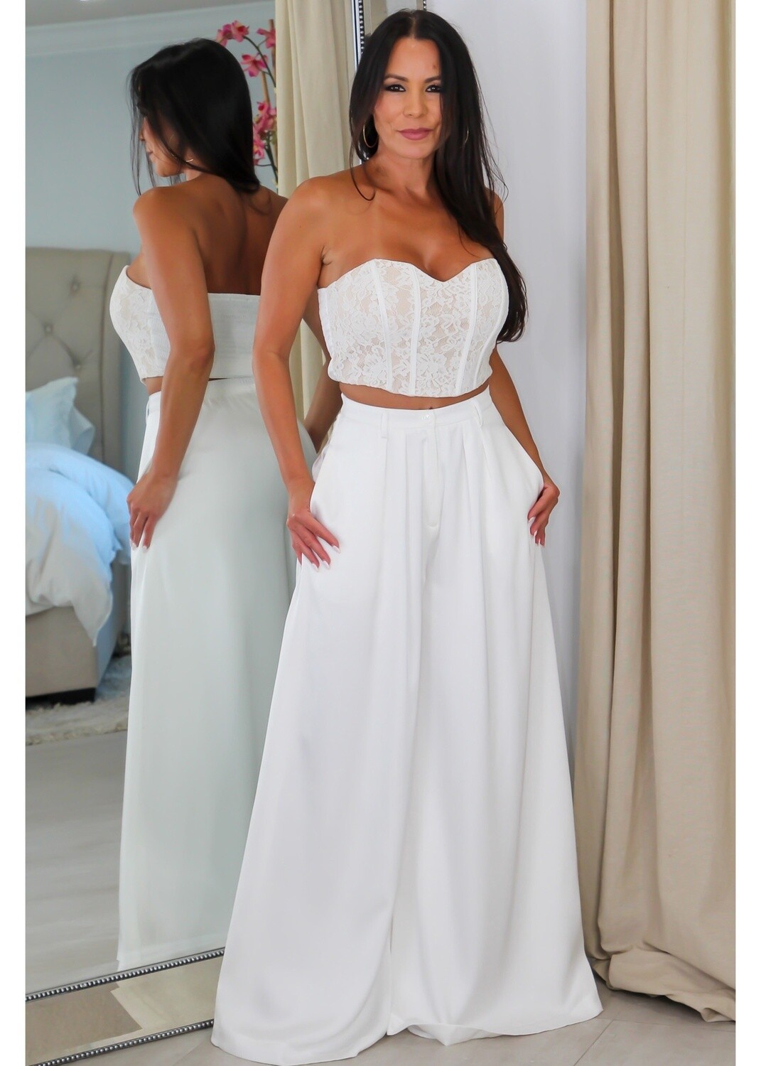 60753 Lace Corset &amp; High Waisted Pant Set