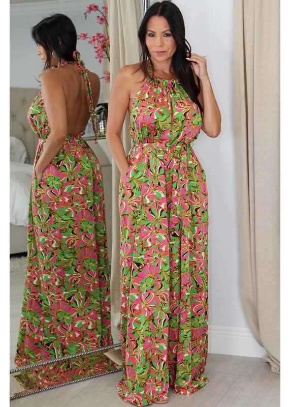 92116 Halter Backless Belted Jumpsuit