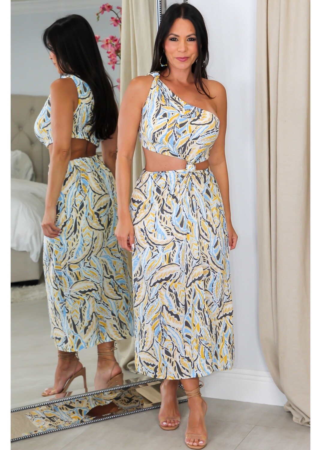 3077 One Shoulder Side Knot Maxi Dress