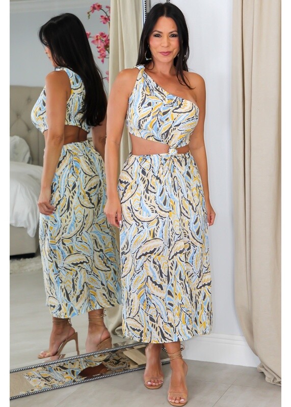 3077 One Shoulder Side Knot Maxi Dress
