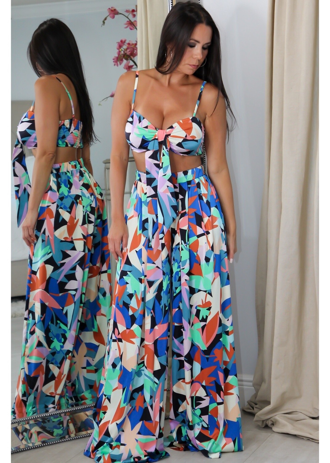 8810 Blue Floral Pant Set