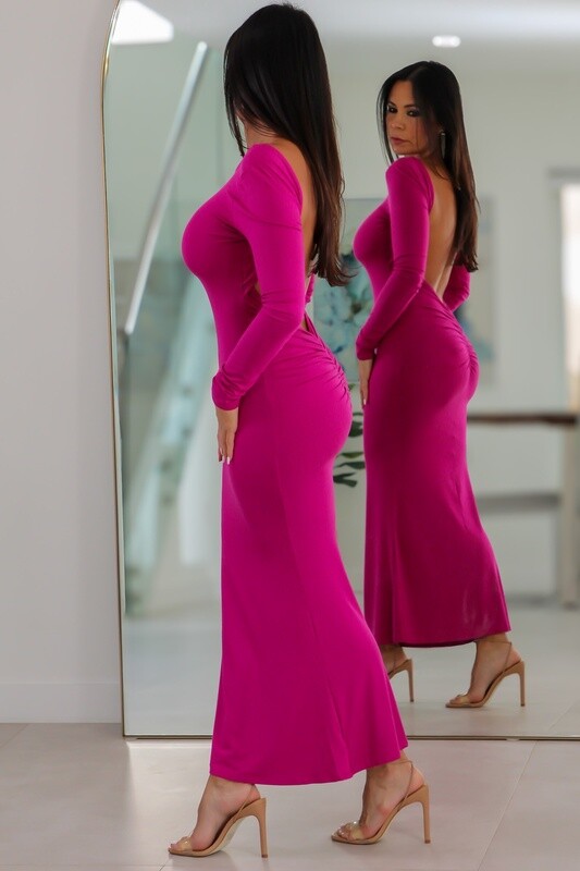 1997 Backless Ruched Detail Midi Dress