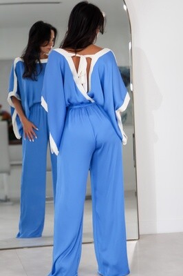 8553 Poly Silk Contrast Band Jumpsuit