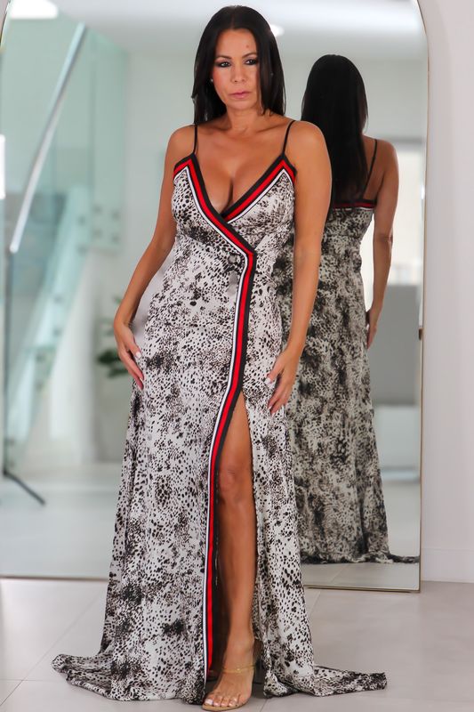 319 Leopard Print With Contrast Cami Maxi Dress