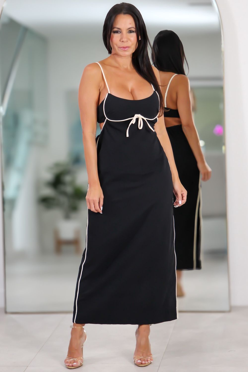 0039 Contrast Piping Midi Dress