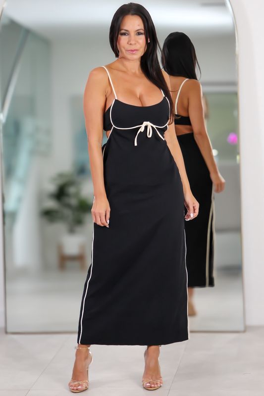 0039 Contrast Piping Midi Dress