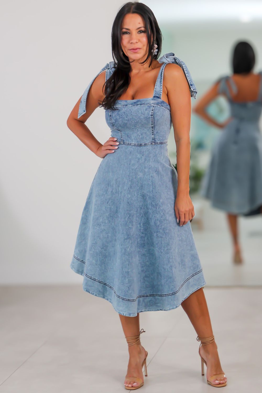 0522 Bow Bliss Denim Mini Dress
