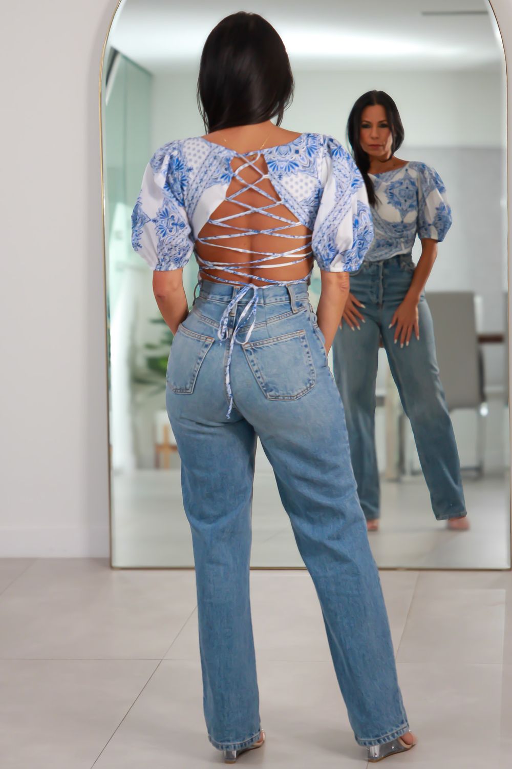 532 Skylar Puff Sleeve Tie-Back Top