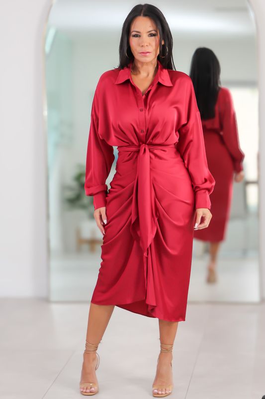 1215 Wine Elegance Midi Dress