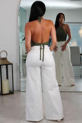 6228 Olive Crochet Halter Crop