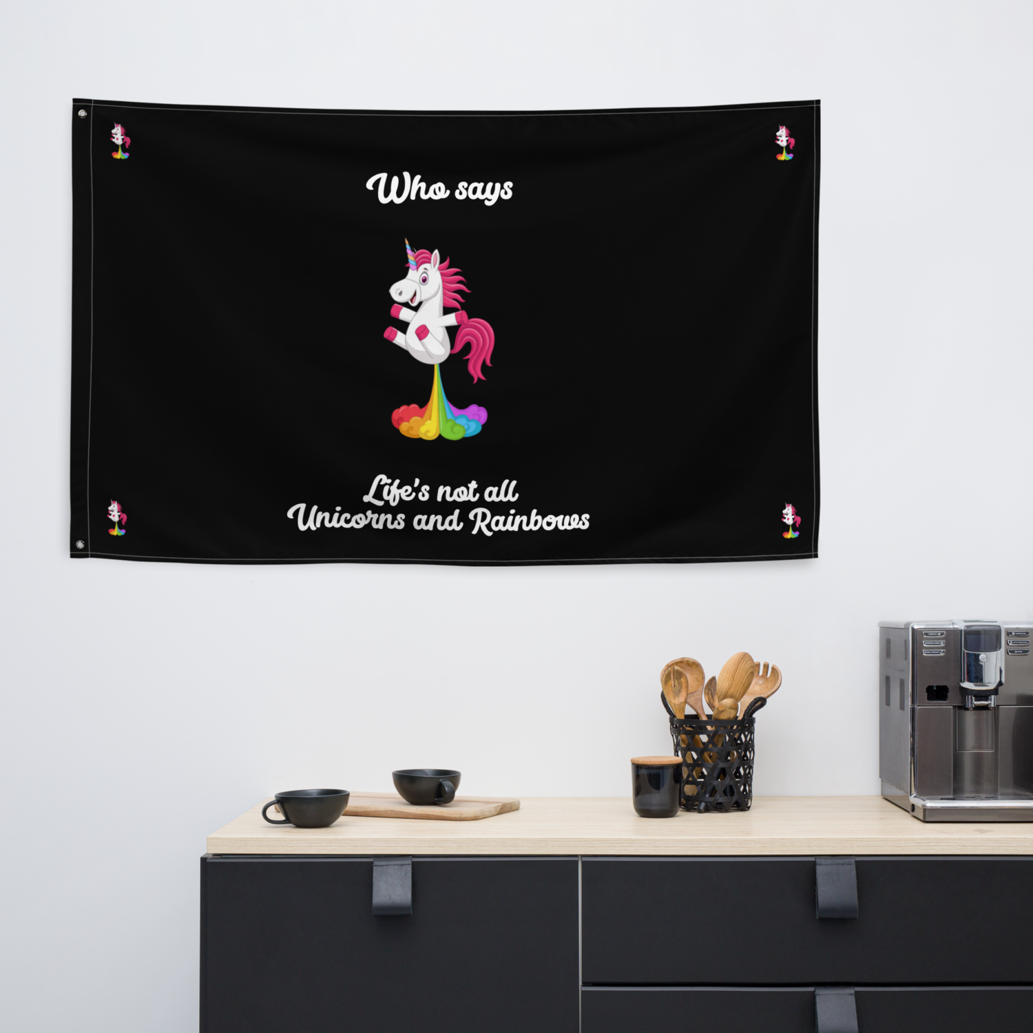 Flag unicorn rainbow positivity funny cute sarcastic alternative inspirational happy wall hanging home decor