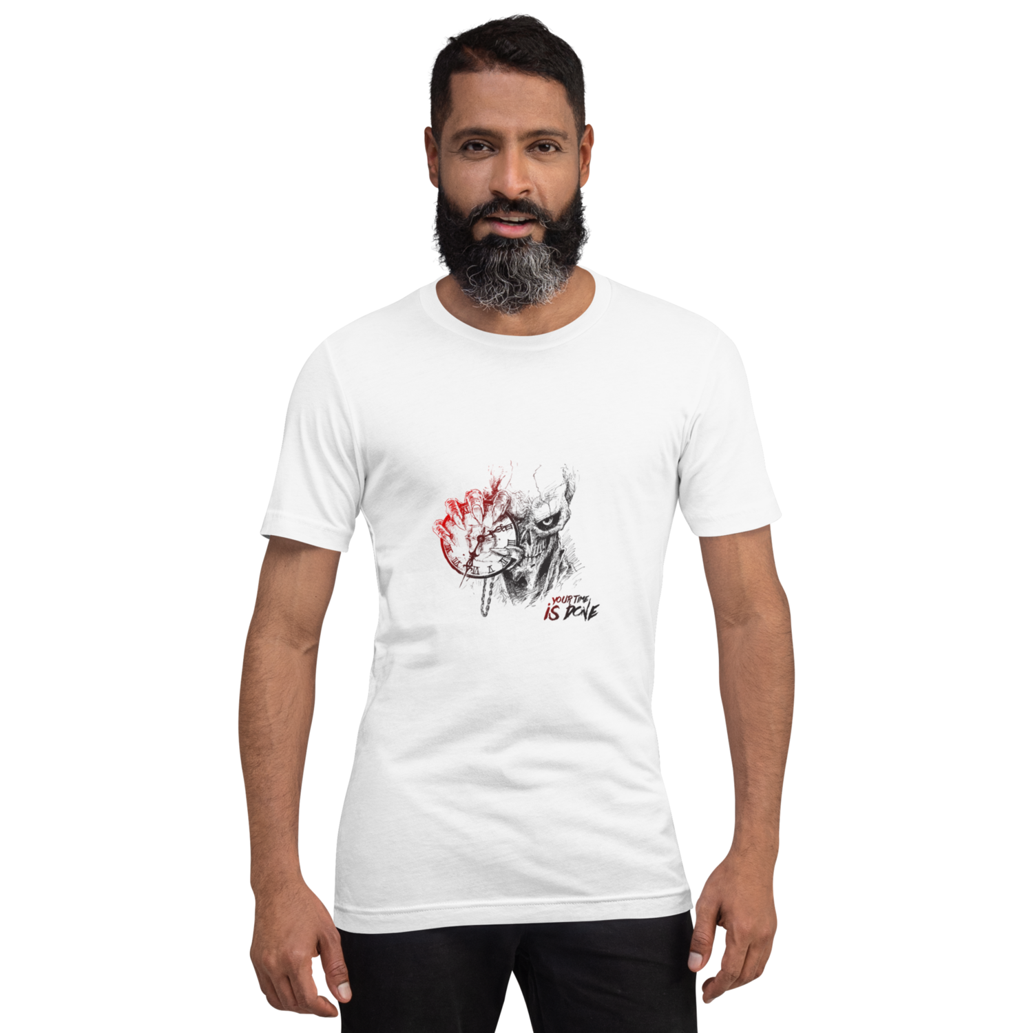 Unisex t-shirt your time is up skull angry gothic clock dark evil claws chain horror unique alternative scary best gift for
