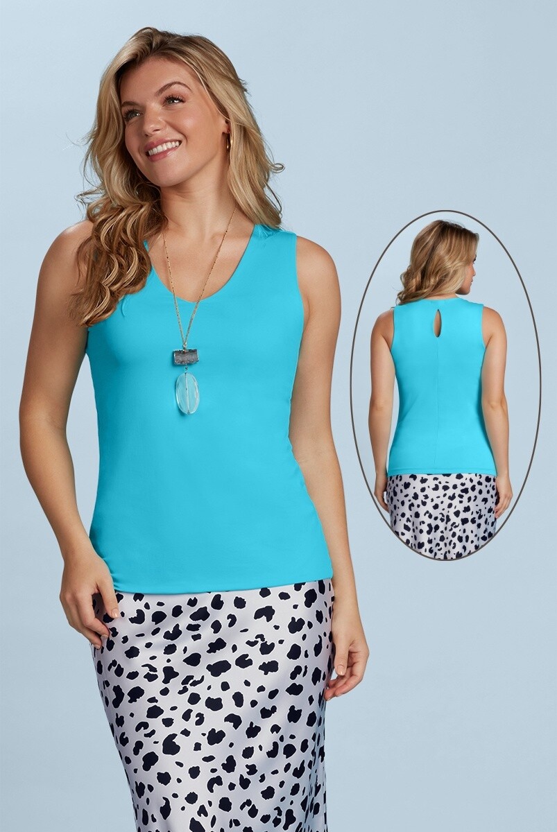 JP230906419 KEYHOLE V-NECK TANK TOP, COLOR: TURQUOISE, Size: S