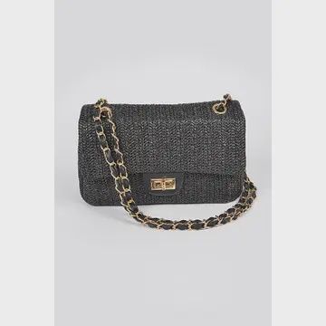 PP2406294 RAFFIA CLUTCH, COLOR: BLACK