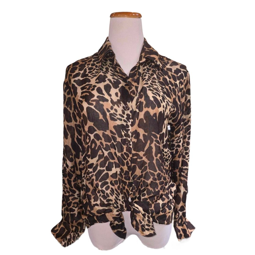 NB241013549  ANIMAL KINGDOM COTTON BLOUSE - ONE SIZE, COLOR: LEOPARD