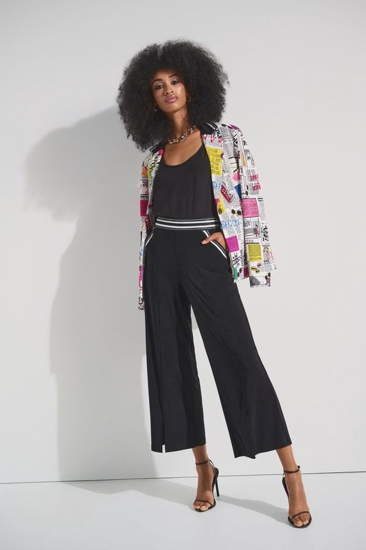 RJ25022143  BLACK STRIPPED WIDE LEG PANTS