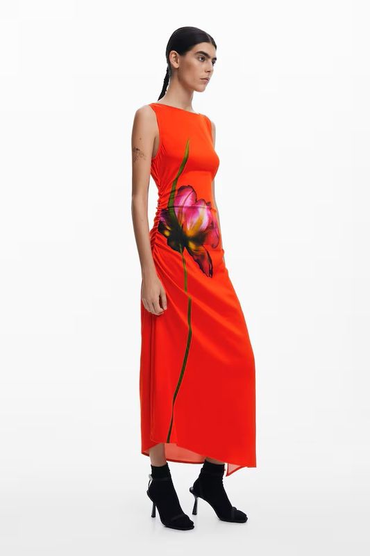 DS25031594 RED FLOWER DRESS