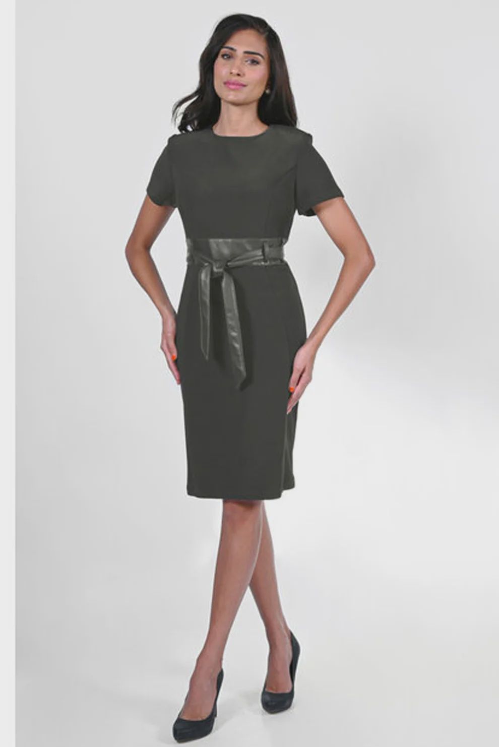 FL2308973 BLACK BELTED DRESS - SIZE 10