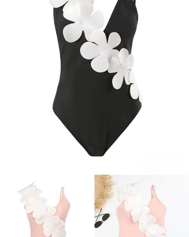 NB2503894  Elegant Floral Appliqué One-Piece Swimsuit