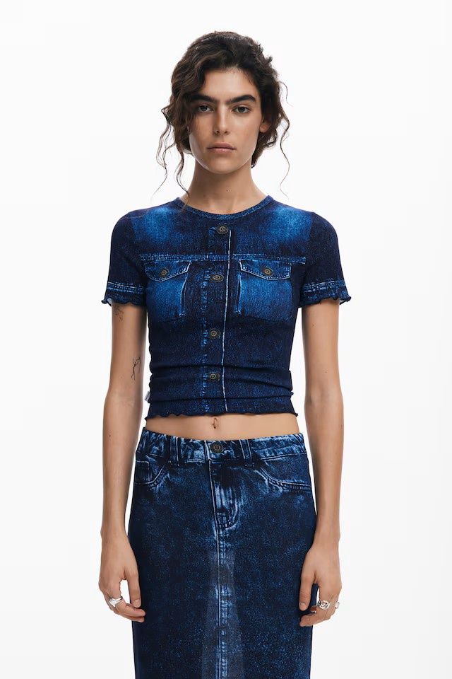 DS2504793 DAZZLING DENIM MESH TOP