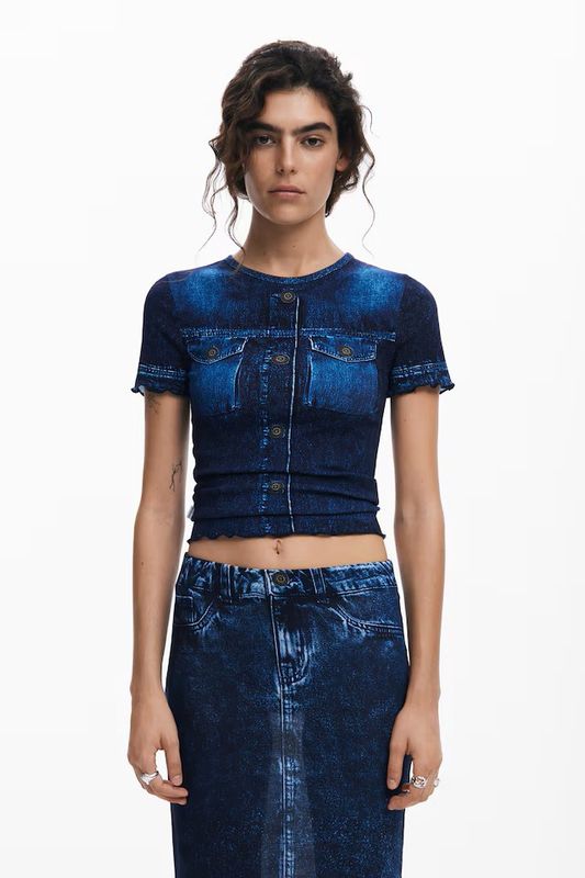 DS2504793 DAZZLING DENIM MESH TOP