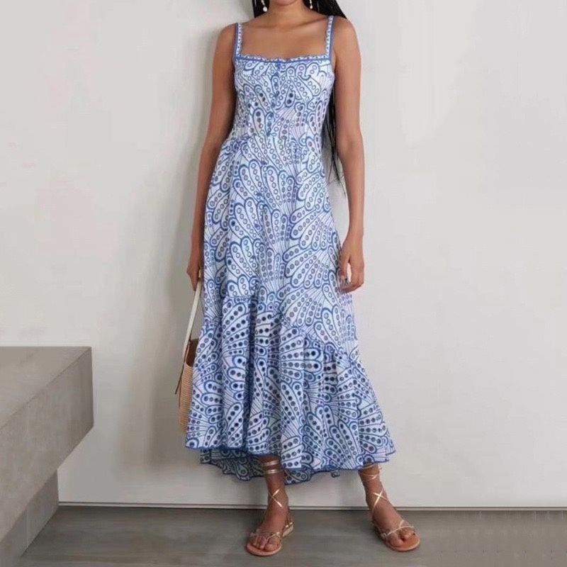FA25042052  BLUE MOSAIC LACE SUMMER DRESS