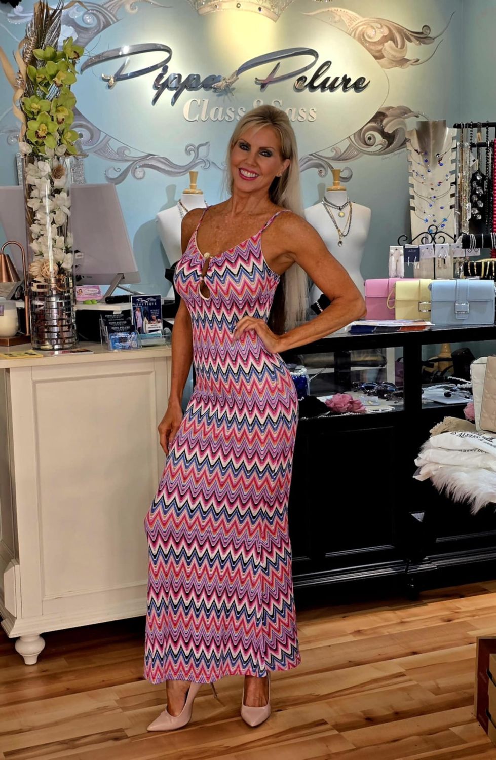 NB2506996 PINK CHEVRON MAXI DRESS