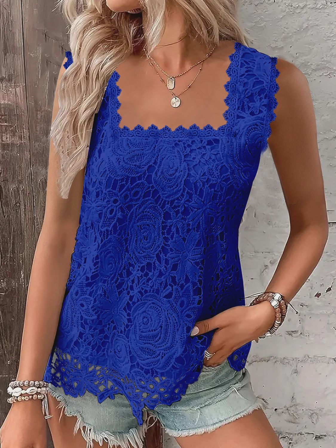 FA2508 Luxe Lace Tank – ROYAL BLUE
