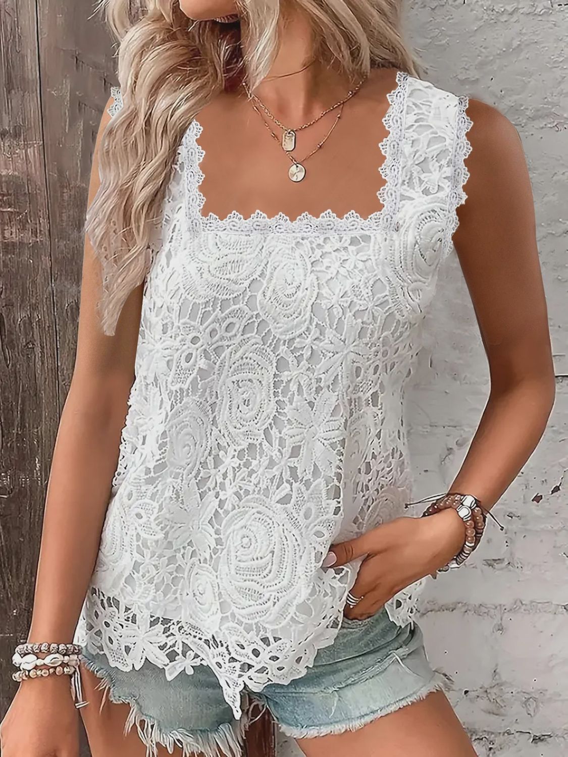 FA2508  Luxe Lace Tank – Crisp White