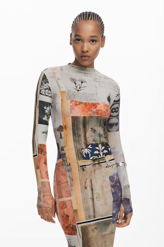 DS2509 PATCHWORK MIDI DRESS