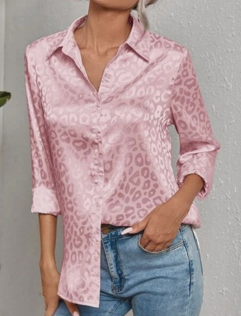 FA2509 SATIN LEOPARD BLOUSE, COLOR: PINK, Size: S