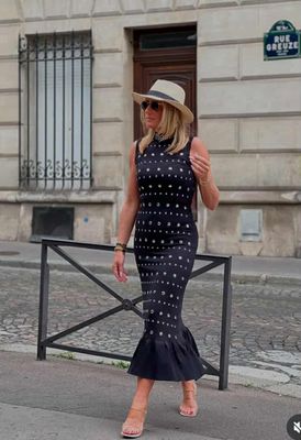 FA2510    STUDDED DRESS BLACK/IVORY