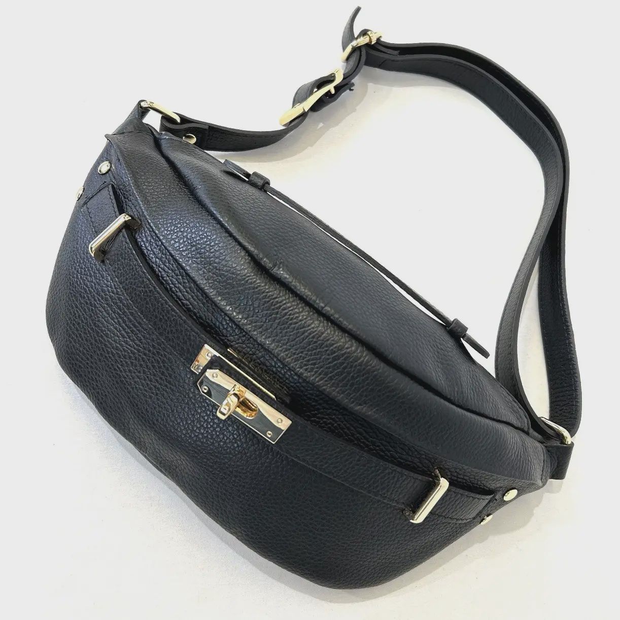 FA2510 ITALIAN LEATHER BELT BAG, COLOR: BLACK
