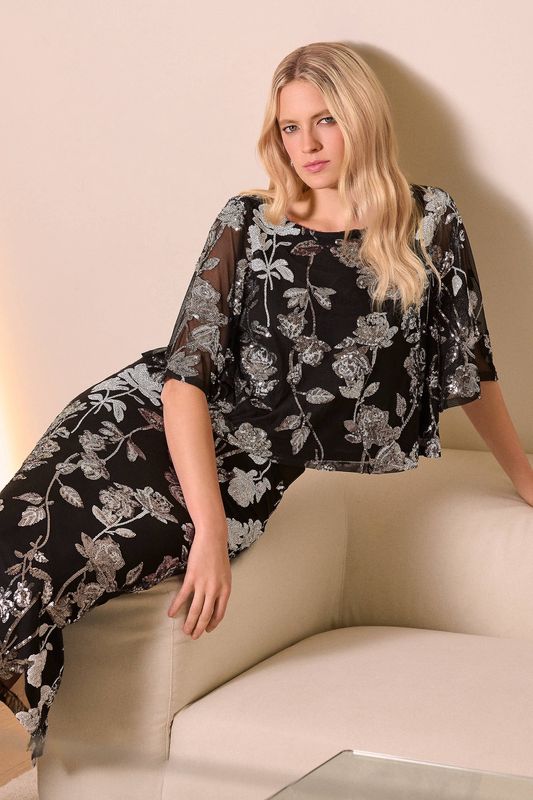 RJ2511 BLACK SILVER FLORAL TOP